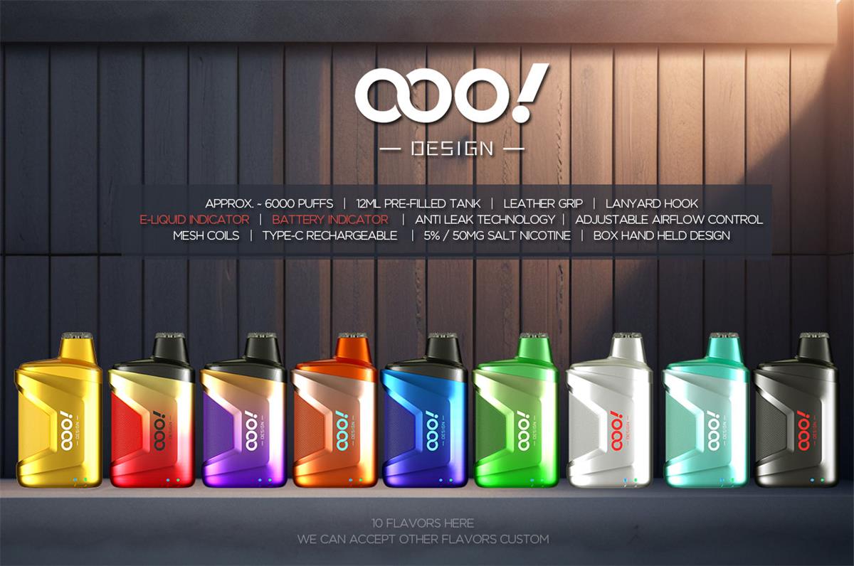 OOO！DESIGN 8000 Puffs Disposable Vape POD with an exceptional experience on adjustable airflow and integrated mesh coil RAZ CA6000